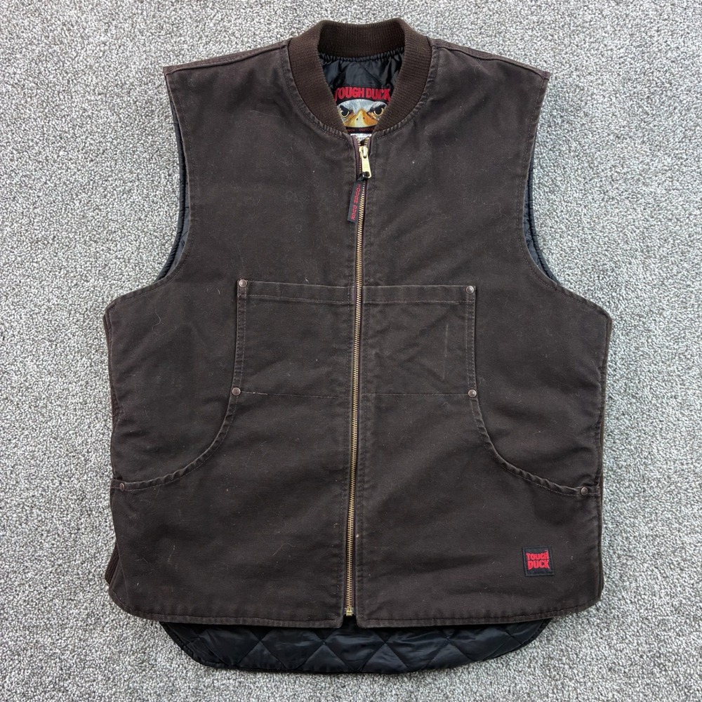 Tough Duck Canvas Vest Mens Large Brown Cotton Quilted Workwear Utility